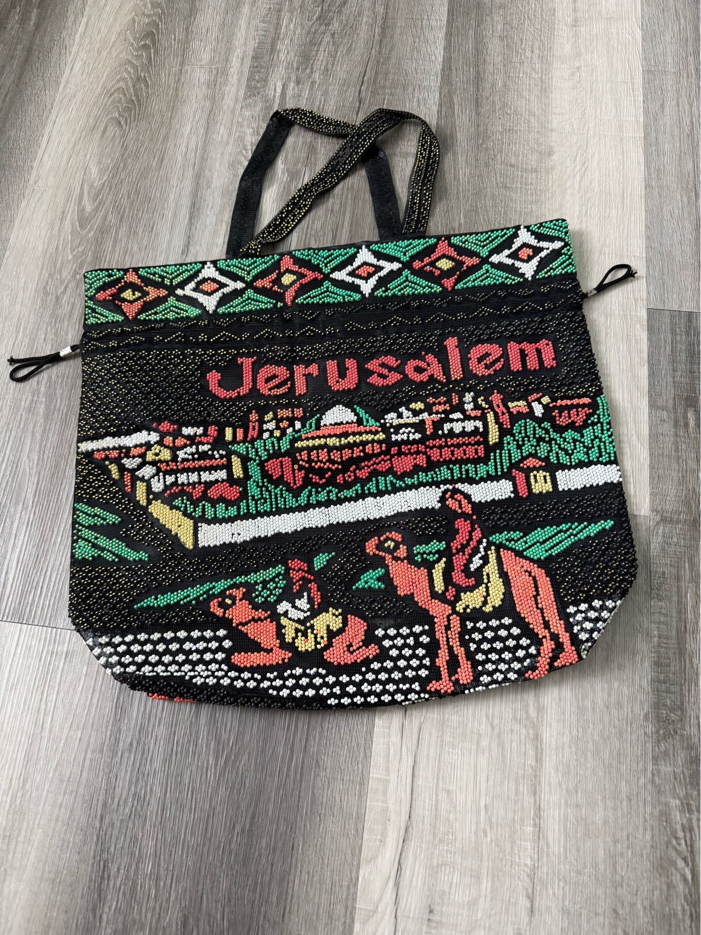 New , Jerusalem purse black beaded tote bag