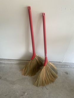 Two Anti-static Vietnamese Hand Made Straw Soft Broom red Colored Handle 12" Head Width, 40" Overall