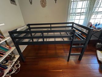 Lofted twin bed (slate blue) with spring mattress