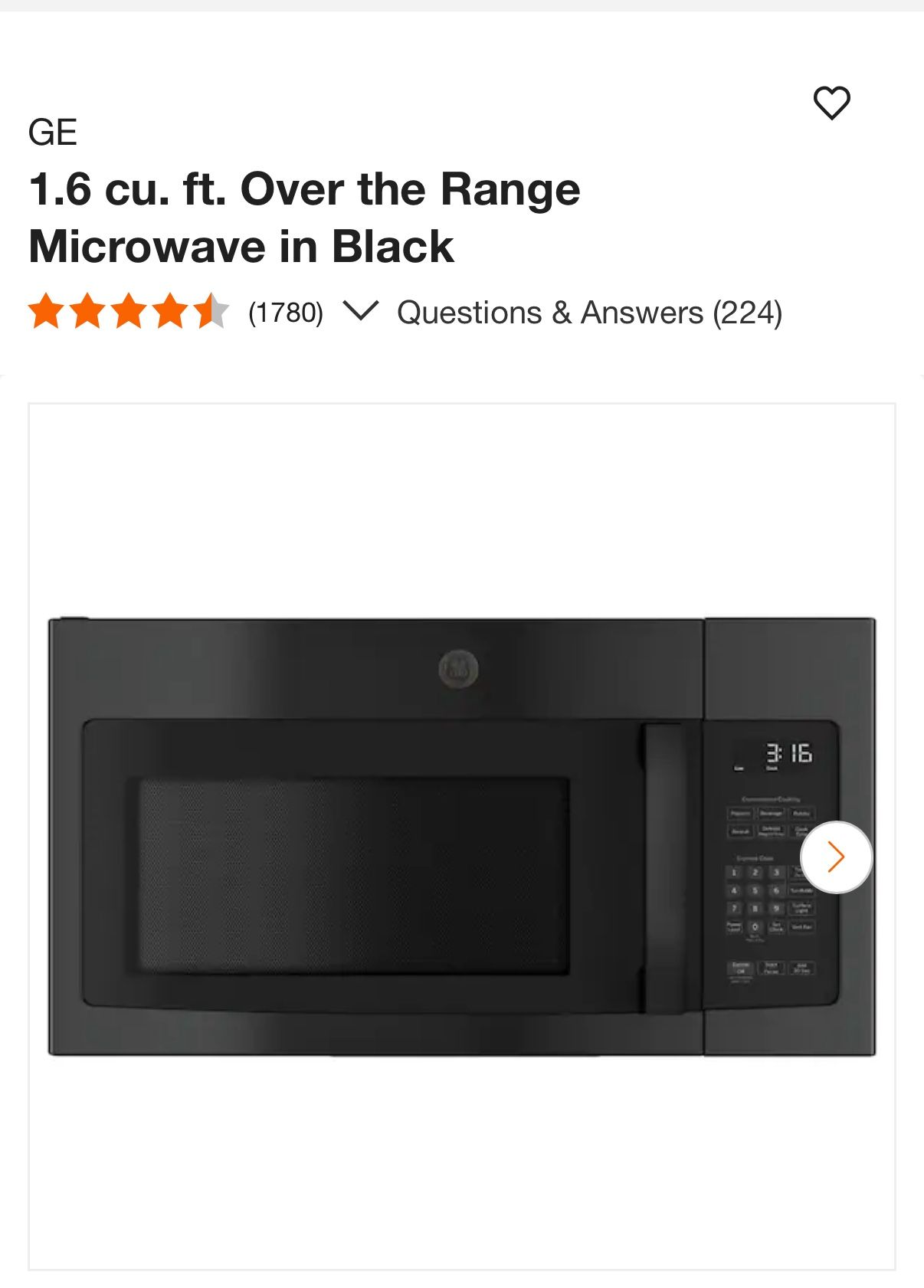 GE Over Range Microwave 