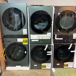 Bespoke 5.3 cu. ft. Ultra Capacity Single Unit AI Laundry Hub Washer and 7.6 cu. ft. Gas Dryer in Satin Green