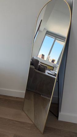 Full-Length Arched Floor Mirror Gold Frame