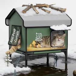 Apasiri Heated Cat House Weatherproof - Insulated Outdoor Cat Shelter with Therm