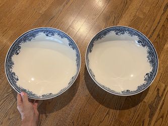 2 William Sonoma, Blue And White Stoneware/Porcelain Serving Bowls 13”
