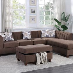 Brand New Brown Sectional Sofa w Storage Ottoman 
