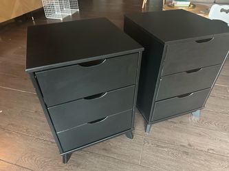 Pair of Solid Wood 3-Drawer Nightstands – Black – Mid-Century Modern