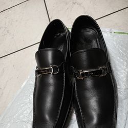 Salvatore Ferragamo Black Leather Loafers Slip On Shoes Men Size  10.5