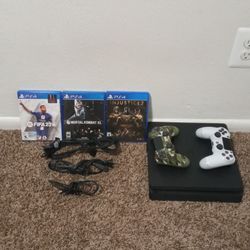 PS4 Slim W/ 2 Controllers + 3 Games