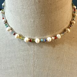 Genuine Pearl Colorful Beaded Necklace 