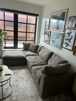 Modular Cloud Sectional (3 seats + ottoman) / Pillows / Round Marble Coffee Tables