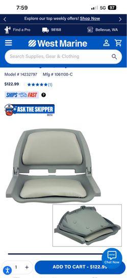 2-Springfield Folding Fishing Boat Seats. Never Used.