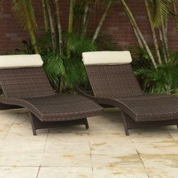BRAND NEW 2 Piece Brown Wicker Patio Chaise Lounger | Ideal Furniture For Outdoor
