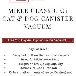 MIELE CLASSIC C1 CAT & DOG CANISTER VACUUM