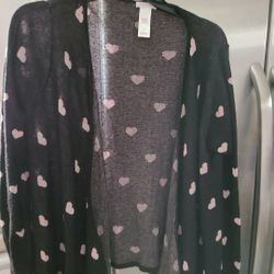 Black & White Hearts Knit Sweater Cardigan