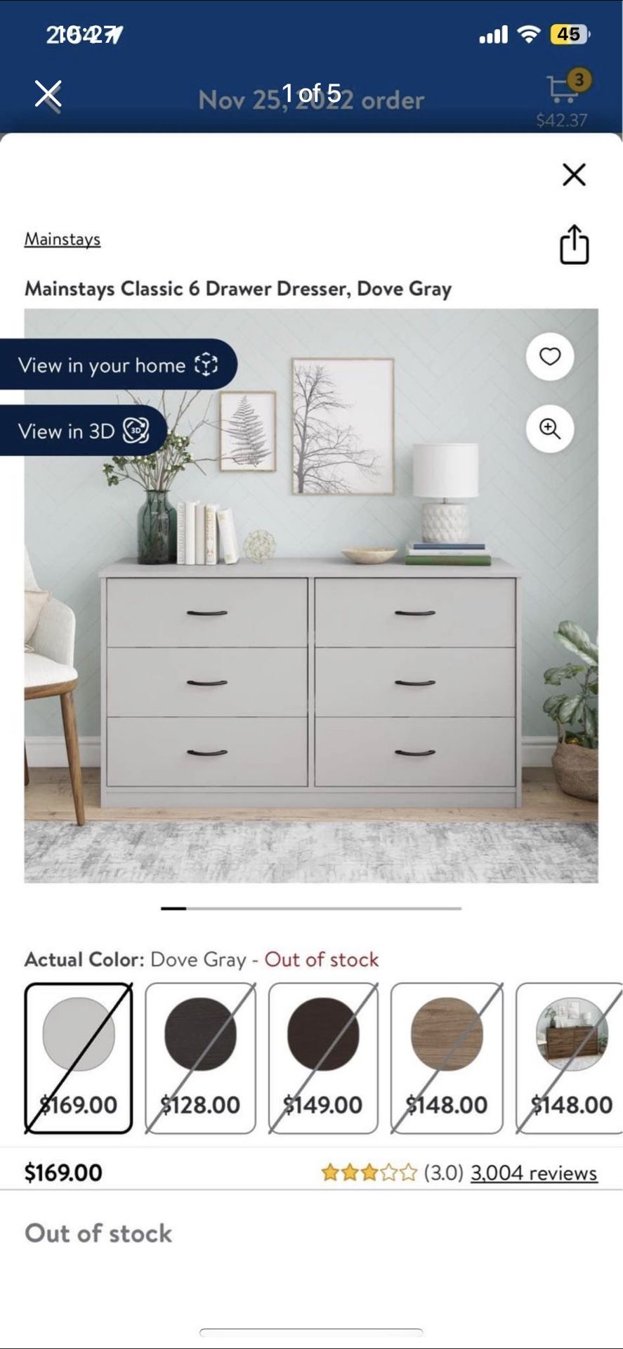 Grey Dresser 6 Drawers - CASH/VENMO ONLY