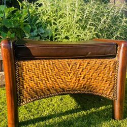 Wicker And Leather Ottoman  Pier 1