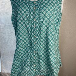 Eddie Bowers Teal And White Blouse Xl Blouse