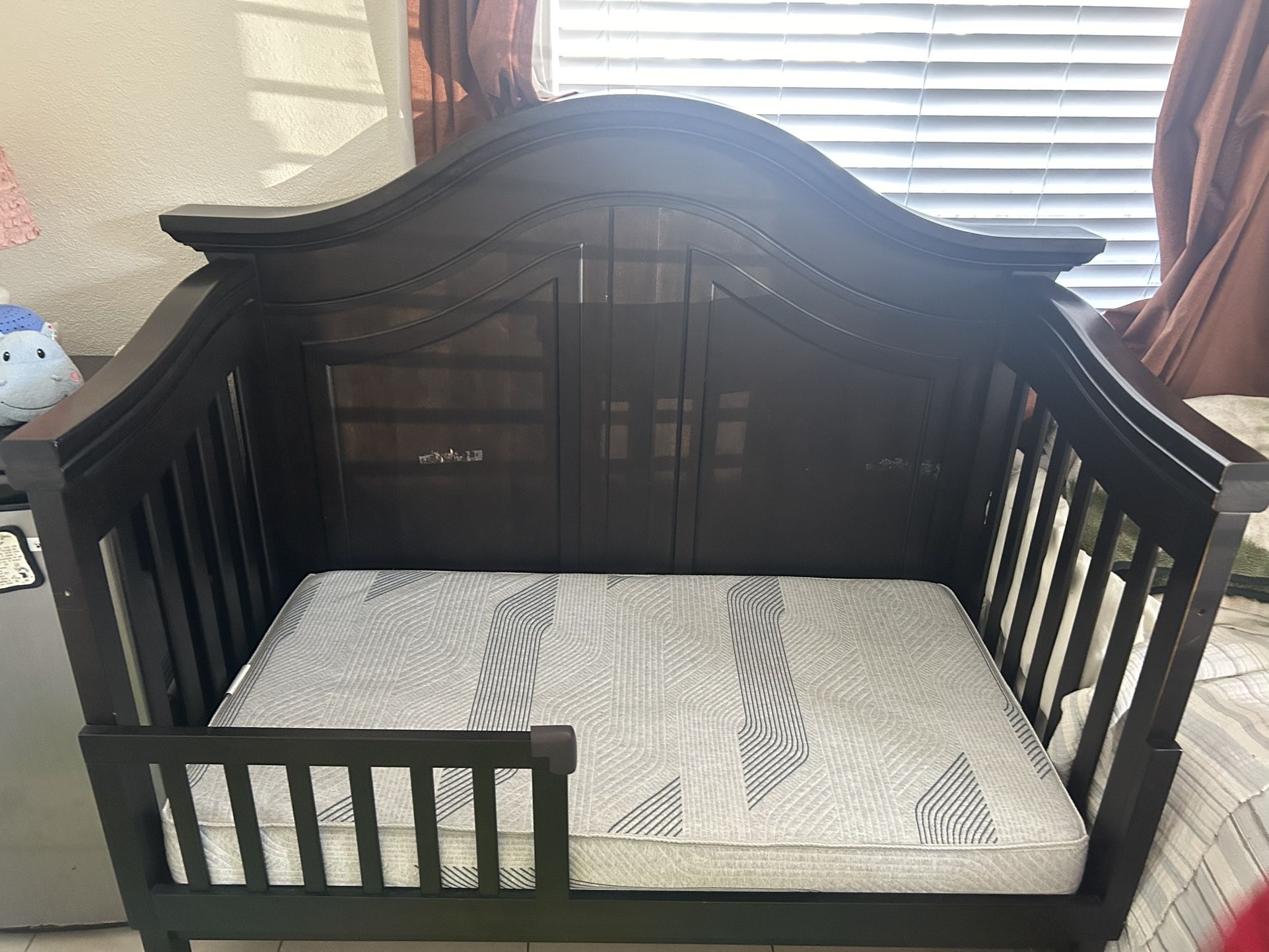 Crib/Bed  with Mattress for sale for baby to 5 years/Solid Wood/Dark Brown
