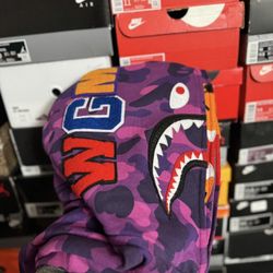 BAPE Color Camo Tiger Shark Wide Full Zip Double Hoodie (SS22) Purple size 2XL Looks Like It Will Fit L/XL 