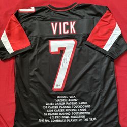 Atlanta Falcons Micheal Vick Autographed Pro Style Black Stat Jersey BAS COA