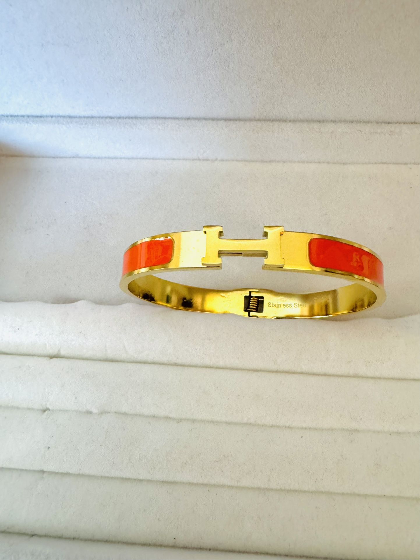 H Bangle 14K Gold plated ORANGE Enamel Stainless Steel