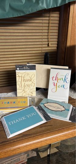 Bundle of 7 new sealed packs of thank you cards plus new canvas pencil pouch 54 cards total variety