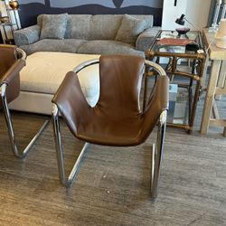 MCM Side Chair / Mid-Century Leather Chrome Zermatt Sling Chair
