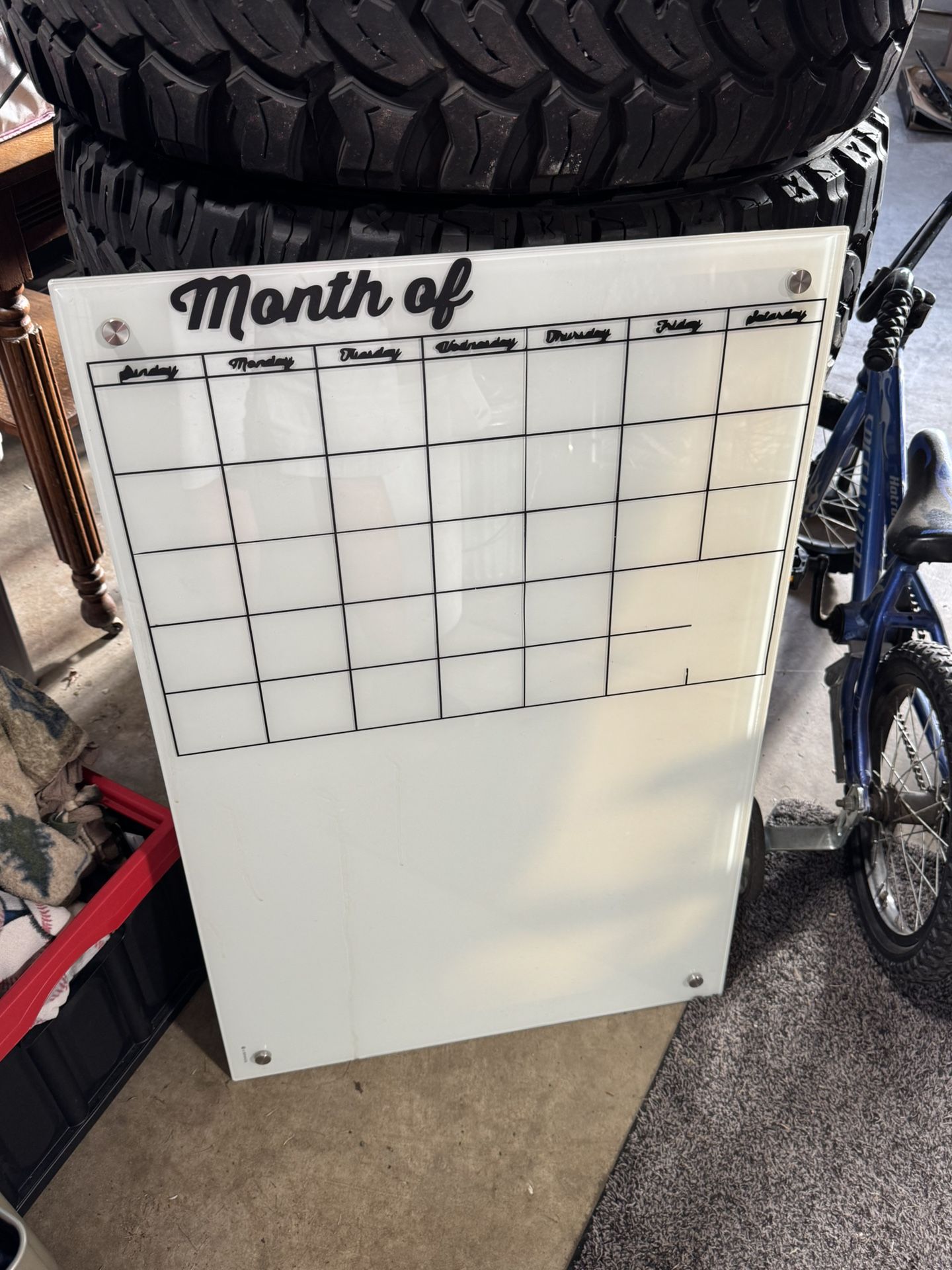 Glass Whiteboard with Magnets & Removable Calendar Decal 