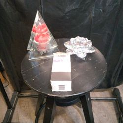 2 Glass Candle Holders And Candles.