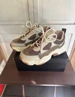 BEAU TODAY Chunky Sneakers for Women, Womens Fashion Sneakers, Lace Up Platform Comfortable Leather Casual Dad Shoes Size 8-8.5