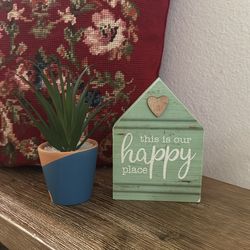 Blue Terra Cotta Plant & This is our Happy Place Sign