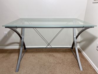 Nice Modern Silver Glass and Metal Computer Desk