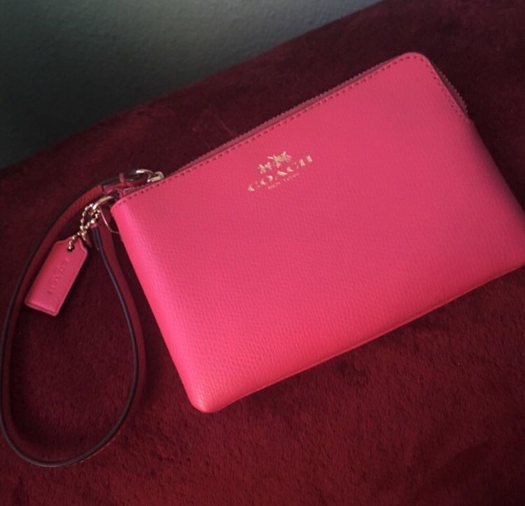 Authentic Pink Coach Leather Wristlet