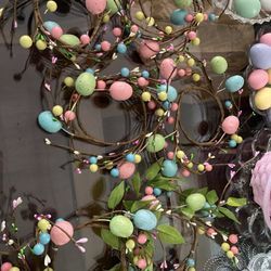 6- Easter Egg Candle Rings Wreaths Spring Egg and Pip Berry Candle Rings Artificial Easter Egg Candle Holder Mini Wreaths 9.5" Wide for East