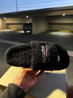 Balenciaga black fur slides