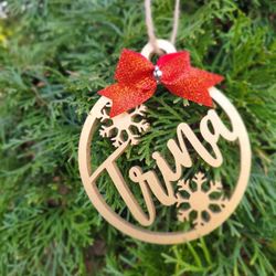 Personalized Ornaments Green Or Red Bow