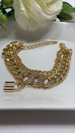 European Style Multilayer Pendant Crystal Chunky Chian Bracelet, Gold Color