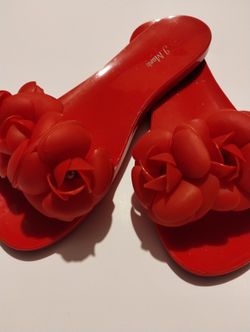 Red Rose Flat Sandals, Jelly 