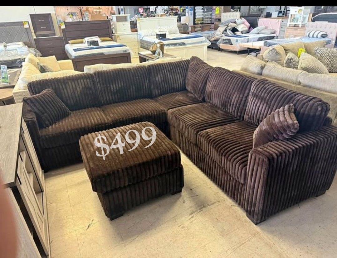 Beautiful 4-Pc Fur-like Jumbo Corduroy Sectional Sofa Set