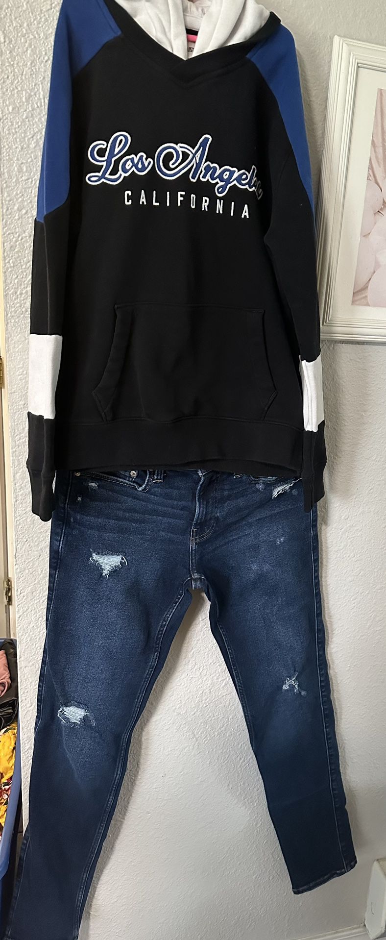 Two Jeans Size 30w 30L And A Hoodie Size Small From Hollister 