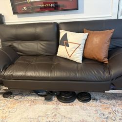 Brown Leather Couch - Coverts To Bed 