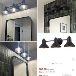 3- Black Metal Modern Farmhouse 3 Light Bathroom Vanity Lights