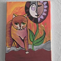 11x14 Canvas Painting Acrylic Cat Abstract 
