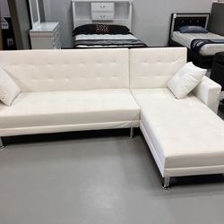 NEW💥White Leather Sectional Bed