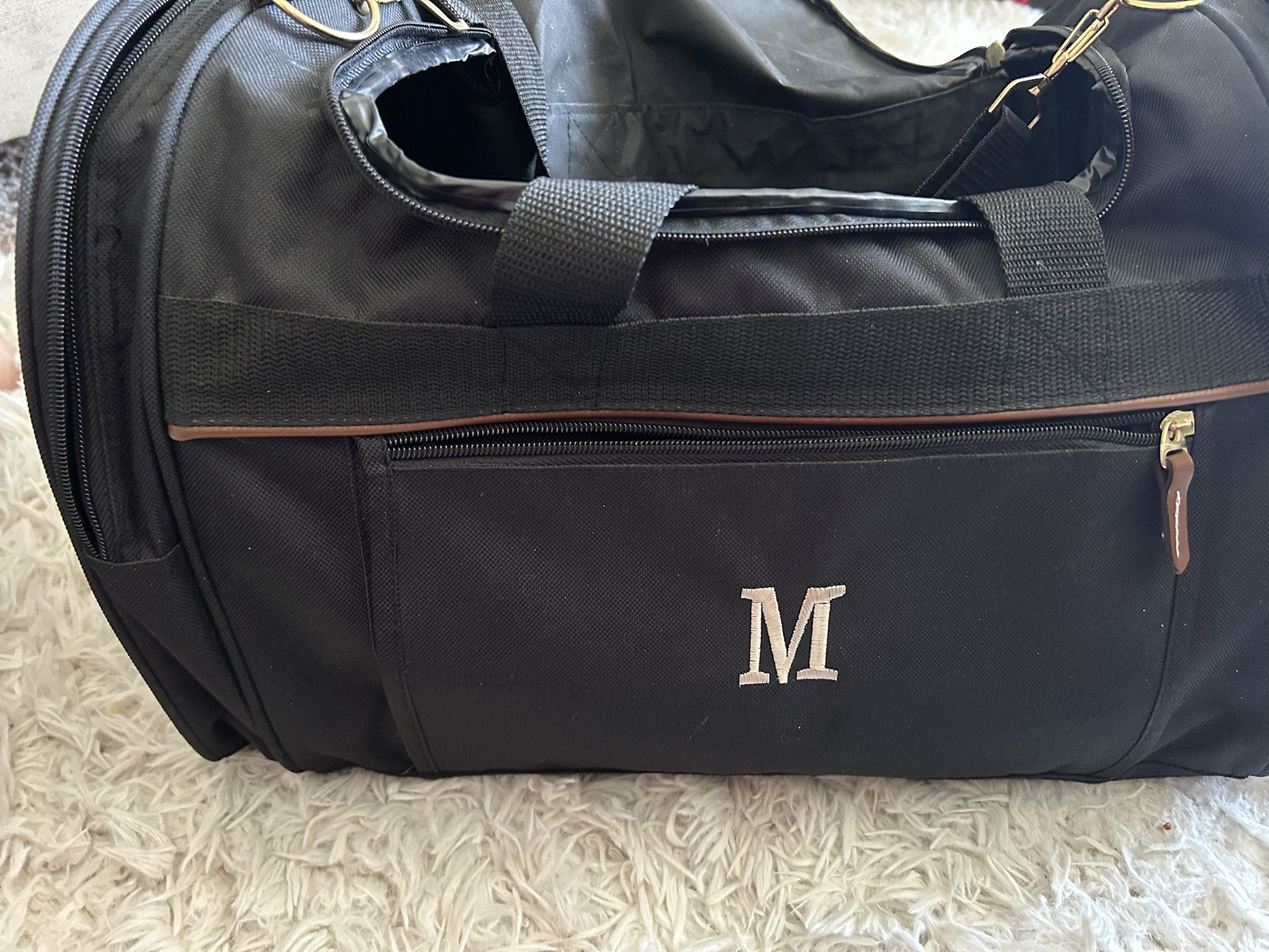 Personalized with Initial M weekend bag with gold plated trim