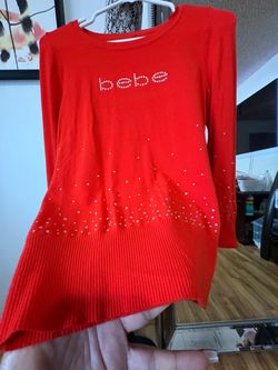 Bebe Red Rhinestone Knit Sweater
