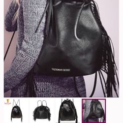 NWOT Victoria’s Secret Black Leather Fringe Bag