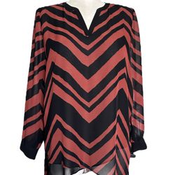 Susan Graver Women’s Burnt Orange Chevron Print High-Low Blouse Size 16