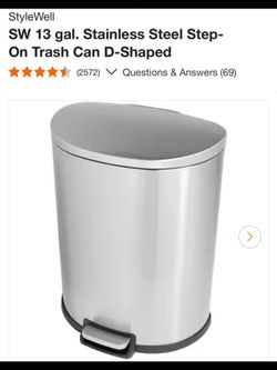 StyleWell SW 13 gal. Stainless Steel Step-On Trash Can D-Shaped