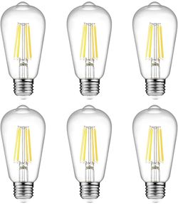 Ascher Vintage Led Edison Bulbs, 6w, 6 Count (pack Of 1), Cool White